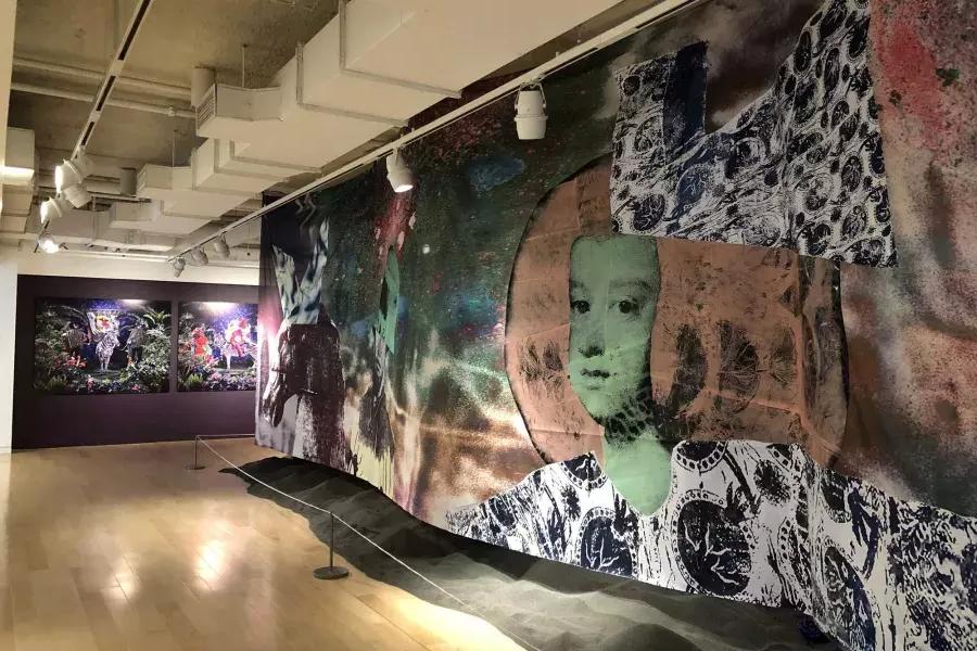 A large-scale mural is on view in an exhibit room of the Museum of the African Diaspora. San Francisco, California.